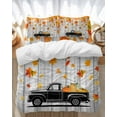 thumbnail image 1 of Fall Harvest Bedding Duvet Cover Set Twin Size 4 Pieces Truck Pumpkin Maple Leaf Thanksgiving Wood Grain Bedding Set with Zipper Closure, 1 Comforter Cover 68x86 Inches 1 Flat Sheet & 2 Pillow Cases, 1 of 7