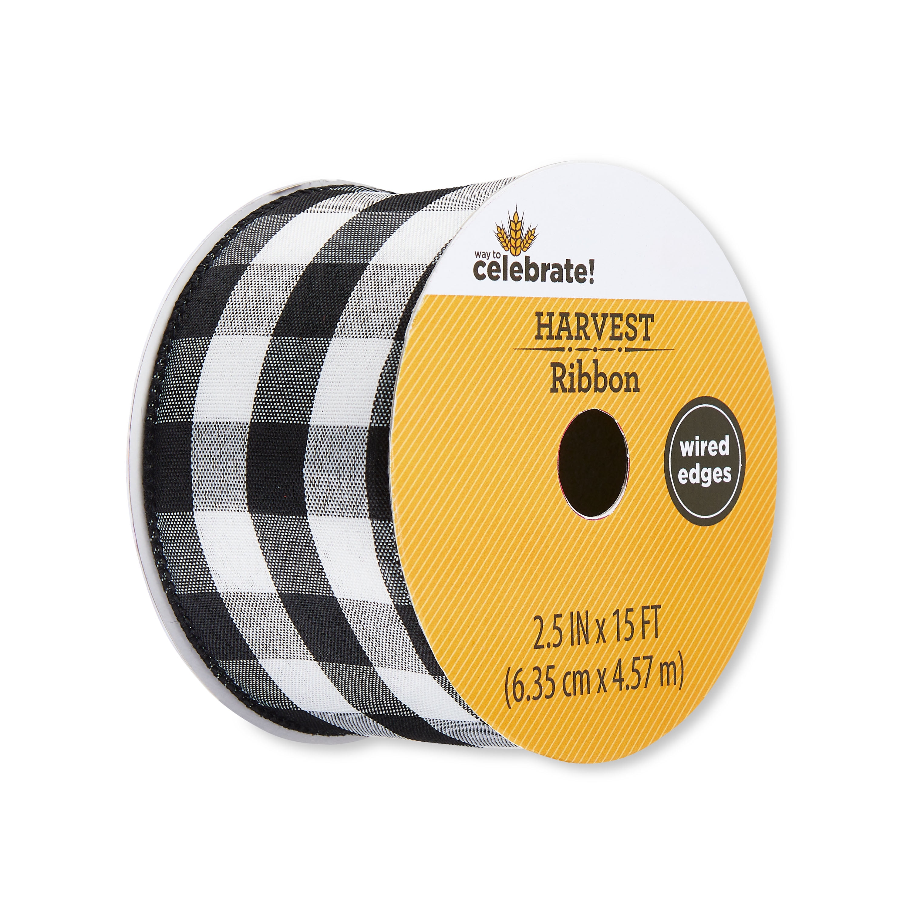 Fall, Harvest Black & White Buffalo Plaid Ribbon, 2.5" x 15', Way to Celebrate