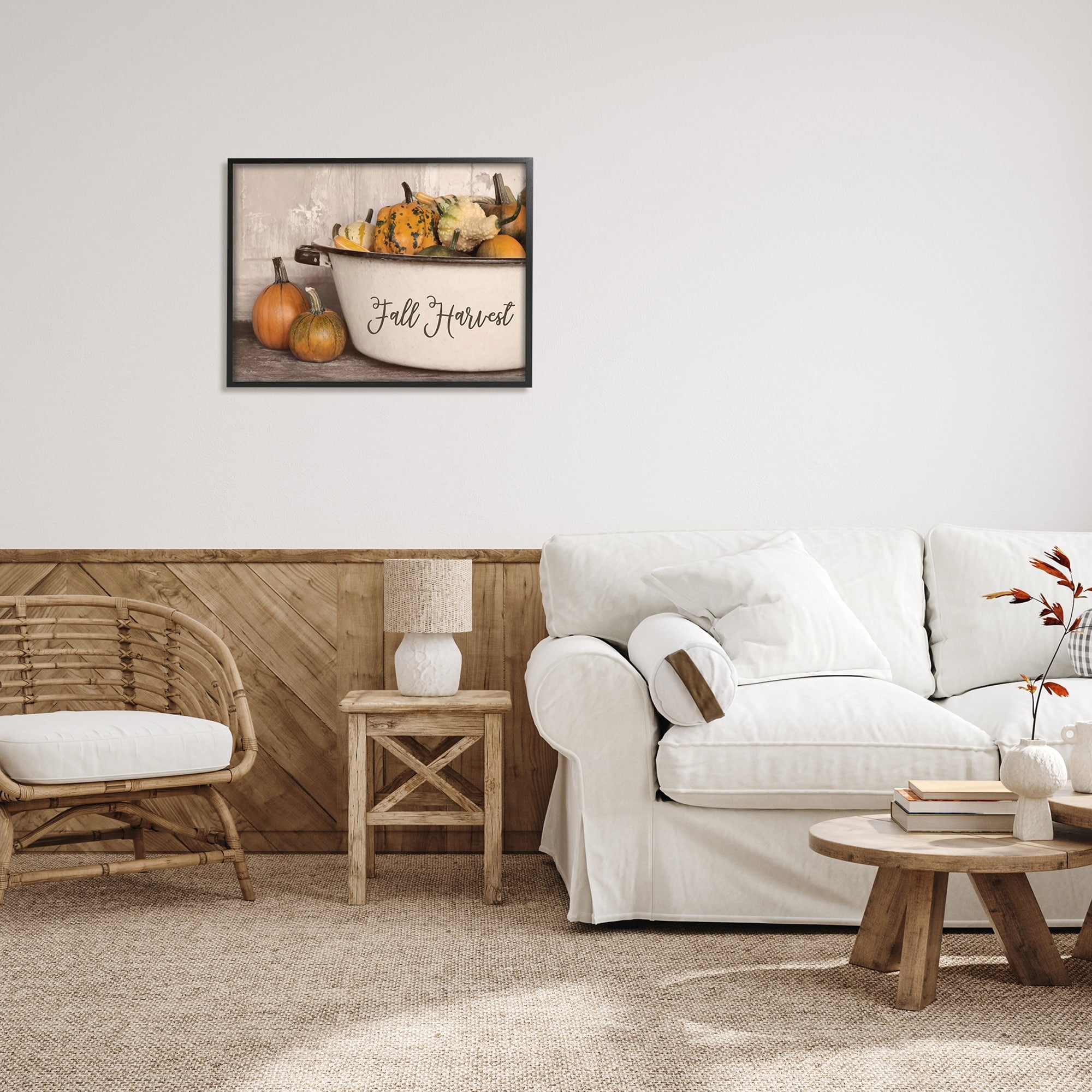 Fall Harvest Bowl Gourds Pumpkins Arrangement Still Life Botanical & Floral Graphic Art Framed Art Print Wall Art