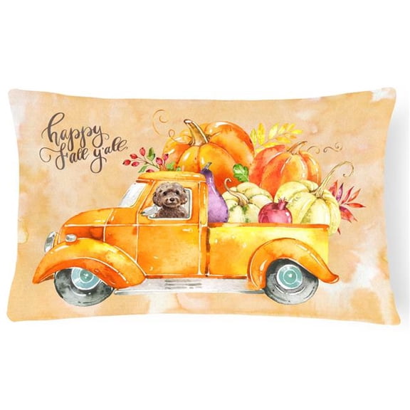 Fall Harvest Brown Cockapoo Canvas Fabric Decorative Pillow