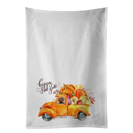 Fall Harvest Brown Cockapoo White Kitchen Towel Set of 2 Dish Towels