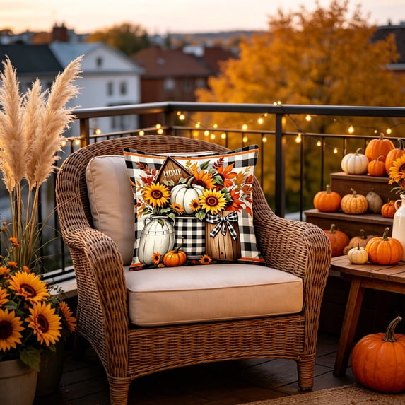 Fall Harvest Buffalo Plaid Throw Pillow Cover,18 Inch Autumn Pumpkin Sunflower Farmhouse Decor Cushion Case,Square Seasonal Pillow Slipcover for Sofa Porch Indoor Thanksgiving Home Decoration