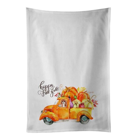 Fall Harvest Cavapoo White Kitchen Towel Set of 2 Dish Towels