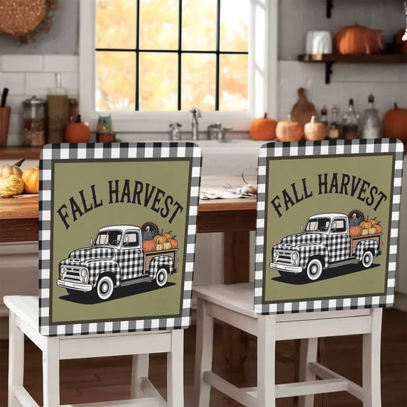 Fall Harvest Chair Covers Set of 4 Pumpkin Turkey Truck Chair Back Covers Stretch Removable Washable Slipcovers Protector for Dining Room Kitchen Party Decor