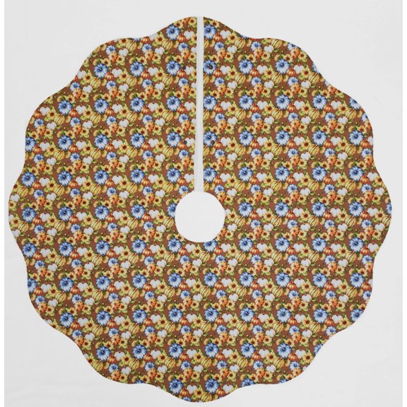 Fall Harvest Christmas Tree Skirt By Penny's Needful Things (Pumpkins on Brown) (Scalloped)