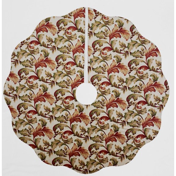 Fall Harvest Christmas Tree Skirt by Penny's Needful Things (Autumn Fall Floral Leaves) (Scalloped)