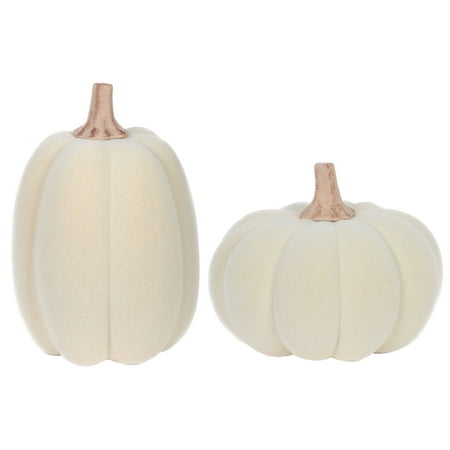 Fall Harvest Cream Flocked Pumpkin Decor, Set of 2, 12.99 in, by Way To Celebrate