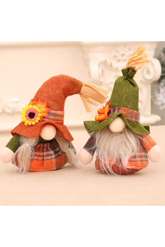 Fall Harvest Decorations Plush Gnomes Handmade Autumn Elf Dwarf Doll with Sunflower Ornaments for Holiday Home Room Decor