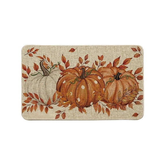 Fall Harvest Door Mats, Cute Pumpkin Maple Leaf Pattern Soft Absorbent Non-Slip Rugs for Thanksgiving Front Door Entryway Bedroom