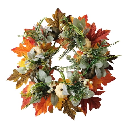 Fall Harvest Door Wreath with Pumpkins Maple Leaves Wall Autumn Wreath Decor 40cm