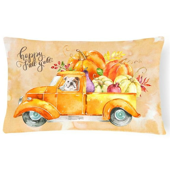 Fall Harvest English Bulldog Canvas Fabric Decorative Pillow
