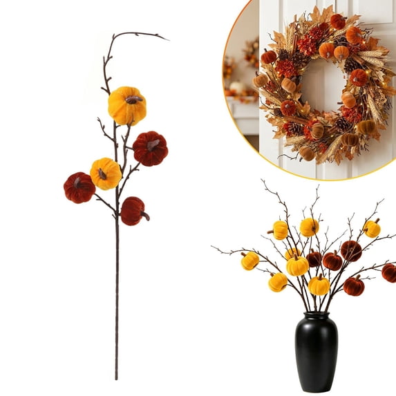 Fall Harvest Artificial Pumpkin Branch Picks Halloween Thanksgiving Farmhouse Indoor Seasonal Decor