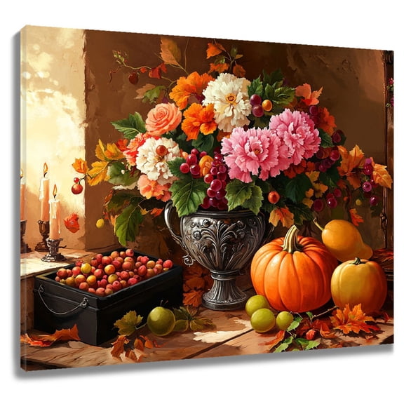 Fall Harvest Fruit Floral Abstract Wall Art Print, Colorful Decor