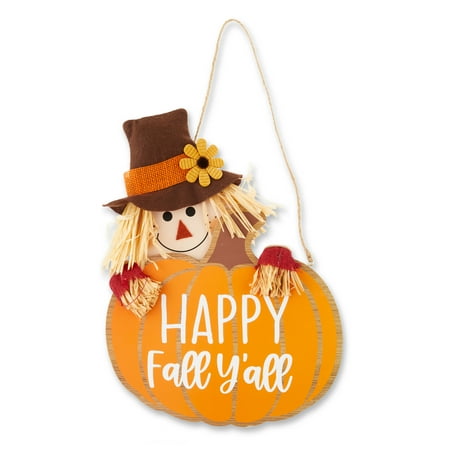 Fall, Harvest Happy Fall Y'all Multicolor Scarecrow Sign Decoration, 14 in, by Way To Celebrate