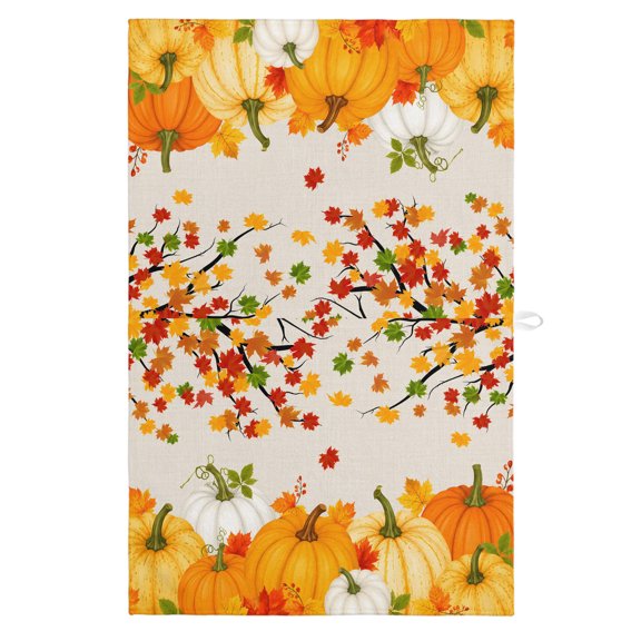 Fall Harvest Kitchen Towels Dish Towel Pack of 1 Vintage Orange Yellow White Pumpkins Maple Leaf Soft Dish Cloth Set Absorbent Dishcloth for Drying Dishes, Hand Towels 18 x 28 Inches