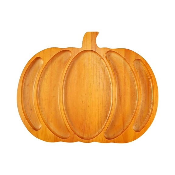 Fall Harvest Large Pumpkin Wooden Serving Platter 9x12 in Rustic Pumpkin Snack Fruit Meat Cheese Board Charcuterie Board Sectional Dish Plate for Thanksgiving