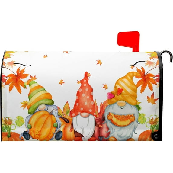 Fall Harvest Mailbox Cover Magnetic Large Size 25.5"x21" Autumn Thanksgiving Pumpkin Maple Leaves Mailbox Covers Fall Gnome Mailbox Wraps Post Letter Box Cover for Home Garden Yard Outdoor Decoration