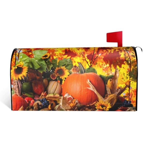 Fall Harvest Mailbox Cover Magnetic Standard Size 18" X 21", Autumn Thanksgiving Pumpkin Maple Leaves Mailbox Wraps Post Letter Box Cover Garden Yard Outdoor Decorations