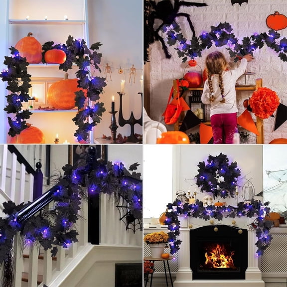Fall Harvest Maple Leaf String Lights, Spooky Amber Glow for Party Thanksgiving Decoration, 10ft 100 LEDs Battery Operated, Waterproof Copper Wire for Indoor Outdoor