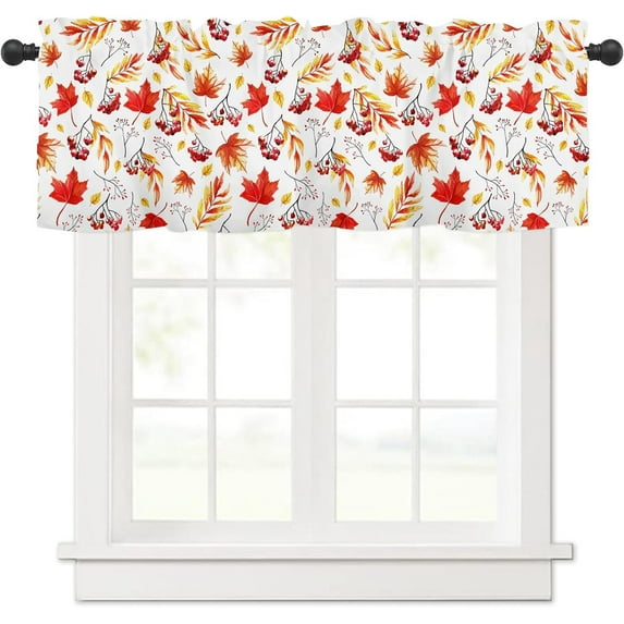 Fall Harvest Maple Leaves Curtain Valances For Kitchen Windows 54x18 Inch Autumn Thanksgiving Orange Leaf Decorations Rod Pocket Valance Window Treatments Short Curtains for Bathroom Living Room Decor