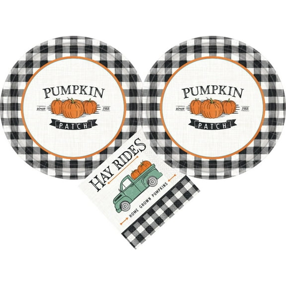 Fall Harvest Market Paper Plates and Napkins for 16 Guests