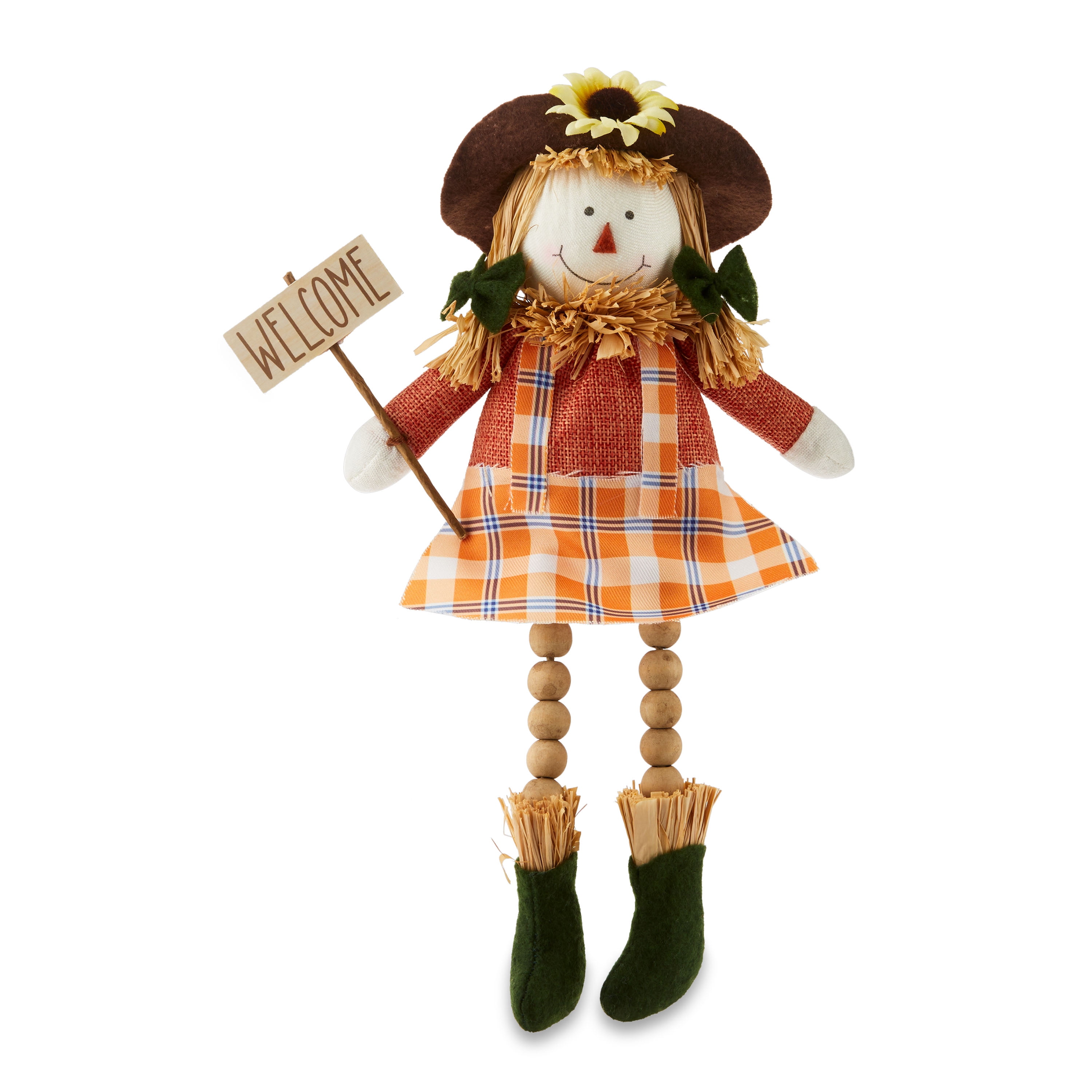 Fall, Harvest Multicolor Sitting Scarecrow Girl Decoration, 7.5 in, by Way To Celebrate