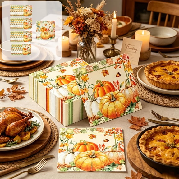 Fall Harvest Paper Plates and Cups Set, Maple Leaf Pumpkin Disposable Tableware, 24-Pack 7-Inch Plates Beverage Cups and Tissue, for Thanksgiving and Autumn Party Decorations