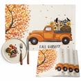 thumbnail image 1 of Fall Harvest Placemats Set of 2 Thanksgiving Truck Pumpkin Trees Leaves Heat Insulated Linen Place Mats, Washable Stain-Proof Table Mats for Dining Tables Holiday Decor 13x19inch, 1 of 9