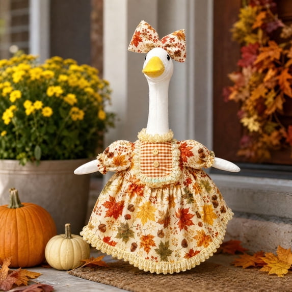Fall Harvest Porch Goose Outfit, Rustic Thanksgiving Autumn Costume Kit, Country‑style Seasonal Dress Accessories Suitable for 23 Inch Large Porch Goose Statue, Three styles to choose