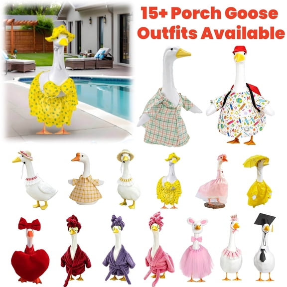 Fall Harvest Porch Goose Outfits for 23" Statue, 4 Pcs/Set Yard Goose Clothes for Outdoor Patio, Lawn, Garden, Farmhouse Porch Entryway, Thanksgiving Party Decor - #01 Multicolor