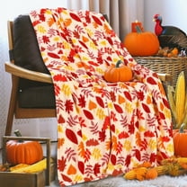 Fall Harvest Pumpkin Print Thanksgiving Blanket, Orange Yellow Cream Autumn Themed Lightweight Warm Soft Sofa Throw, 28"x40" Multicolor