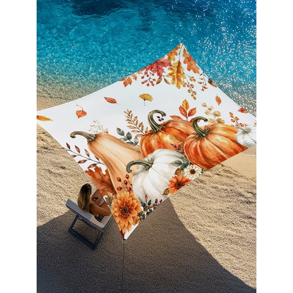 Fall Harvest Pumpkin Sun Shade Sail 12' x 16', Orange Pumpkins Maple Leaf Thanksgiving Rectangle Outdoor Sunshade Canopy, Waterproof UV Block Patio Covers for Garden Yard Beach