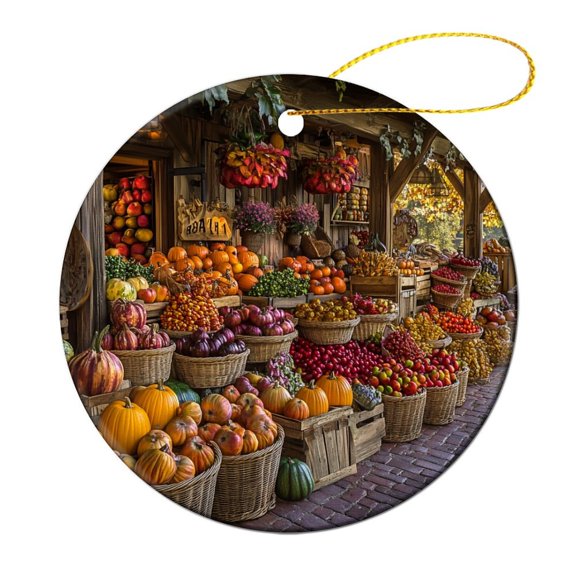 Fall Harvest Pumpkins Corn Ceramic Ornament Harvest Cornucopia Personalized Christmas Ornament Xmas Ornament for Family Sister Friends Keepsake Gift for Christmas Tree Decorations