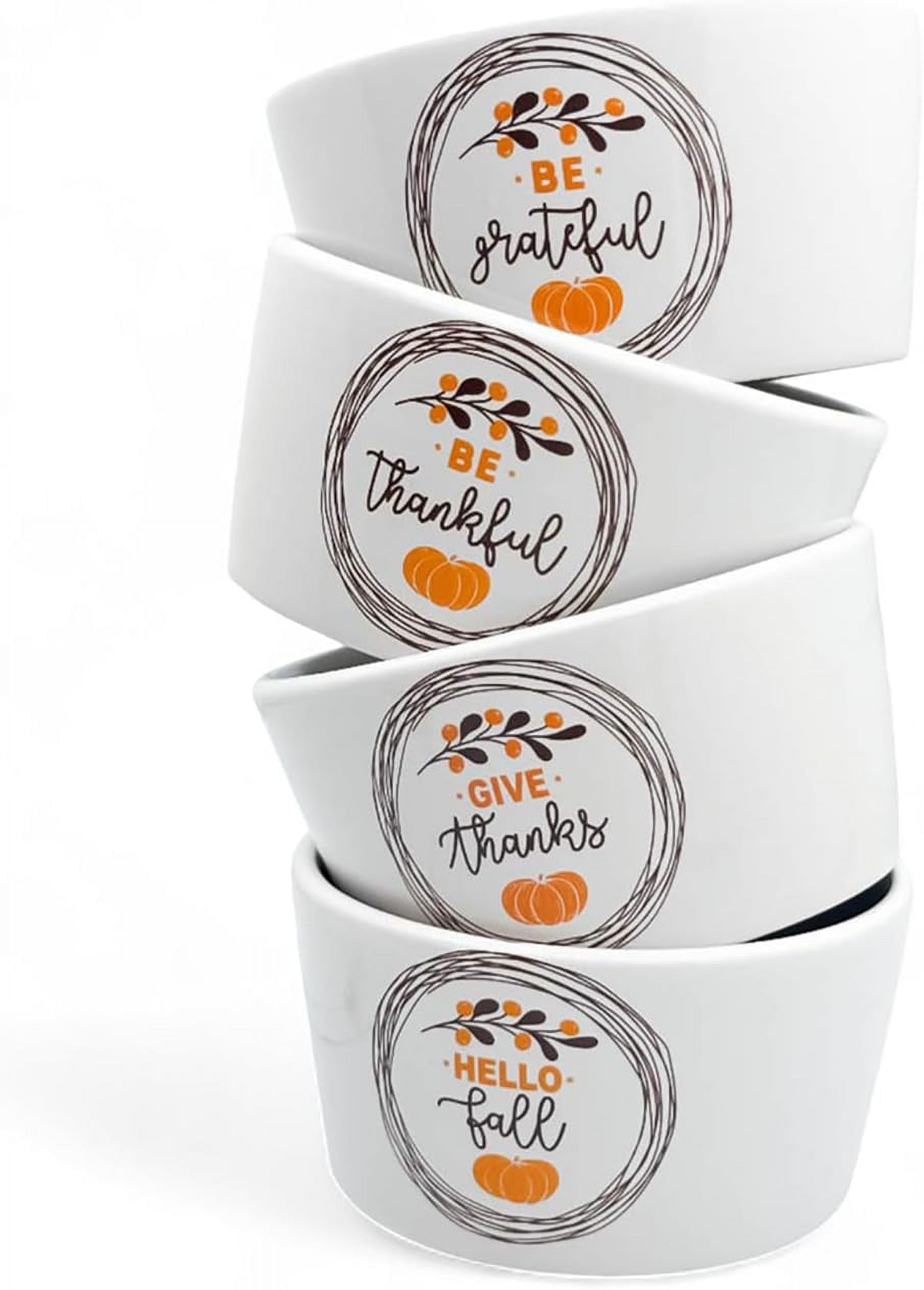 Fall Harvest Ramekins Set of 4, 5.25 oz Ceramic Baking Bowls for Creme ...
