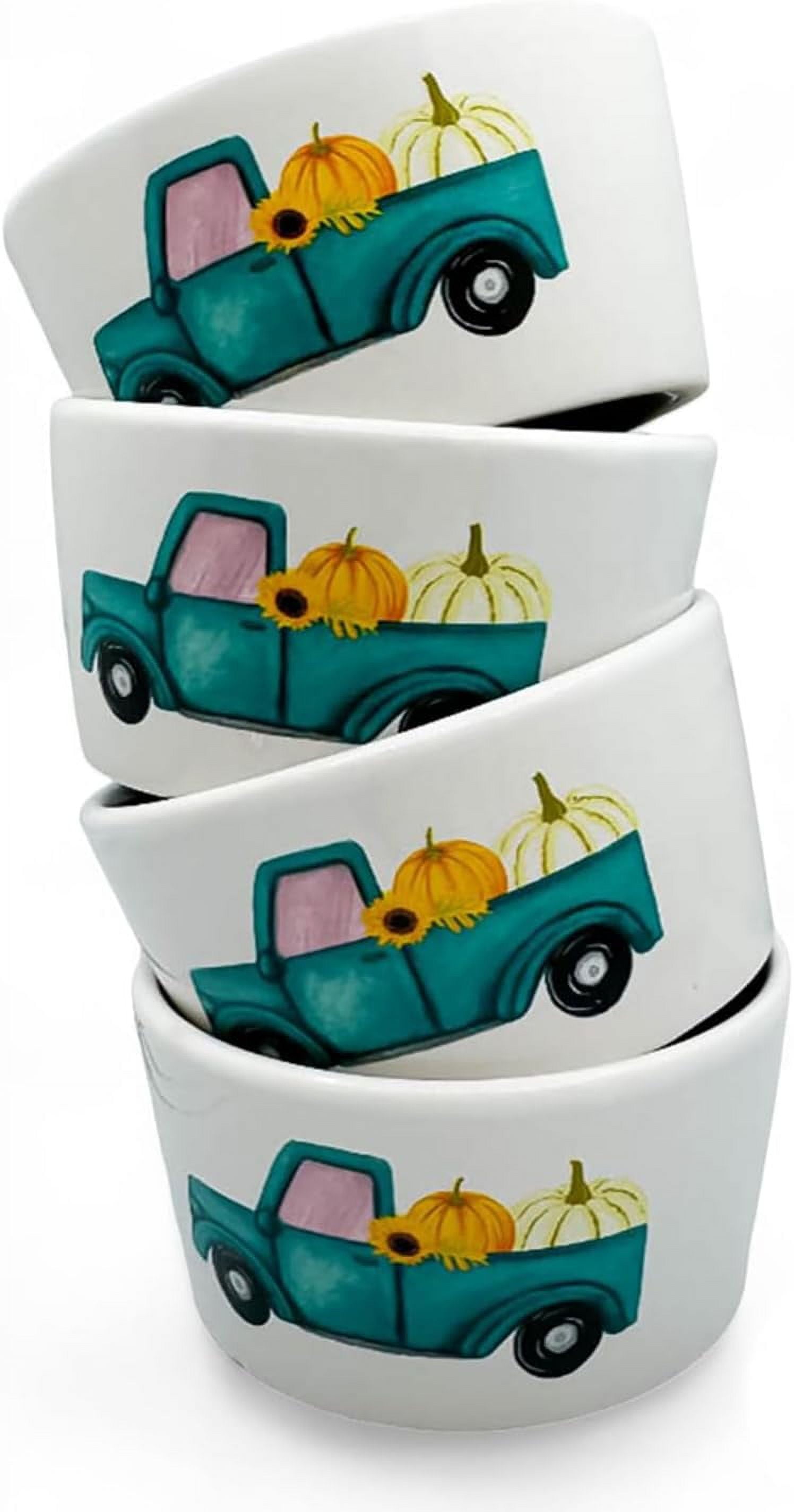 Fall Harvest Ramekins Set of 4, 5.25 oz Ceramic Baking Bowls for Creme ...