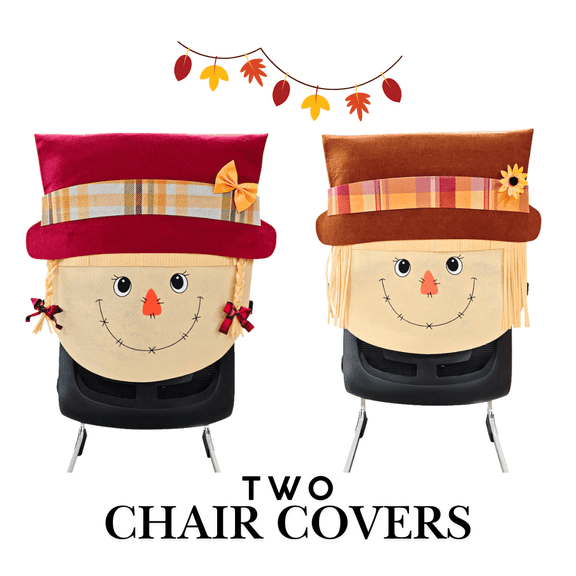Fall Harvest Scarecrow Chair Slip Covers, 2 Pack (Brown & Red)