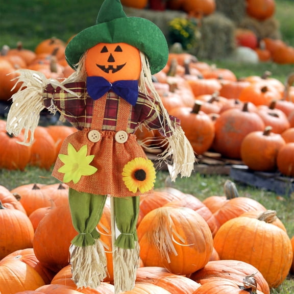 Fall Harvest Scarecrow Decor Harvest Scarecrow Decoration Stand Fall Standing Defense Straw Doll Figure for Garden Home Porch Thanksgiving Autumn Halloween Decoration