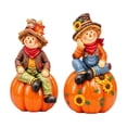 thumbnail image 1 of Fall Harvest Scarecrow Figurine Set of 2, Wood 2D Scarecrow Sitting on Pumpkin Statue with Sunflower, Autumn Farmhouse Tabletop Decor for Mantel Shelf Thanksgiving Home Decor, 1 of 5