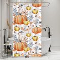 thumbnail image 1 of Fall Harvest Stall Shower Curtain 36x72inches Orange Yellow Pumpkins Shower Curtain Set with Hooks Autumn Yellow Gray Leaves Waterproof Fabric Shower Curtains for Bathroom, 1 of 6