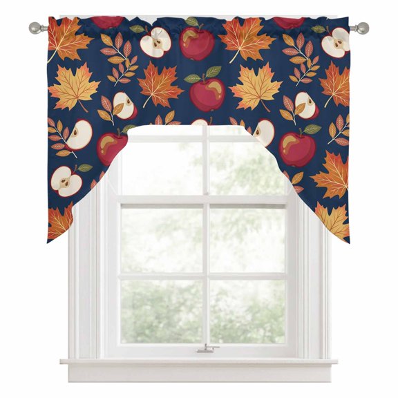 Fall Harvest Swag Valance for Windows, Rustic Apples Slices Orange Maple Leaf Botanical Swag Curtains Valances for Small Window Treatment Rod Pocket for Kitchen Bathroom 1 Panel 56x36in