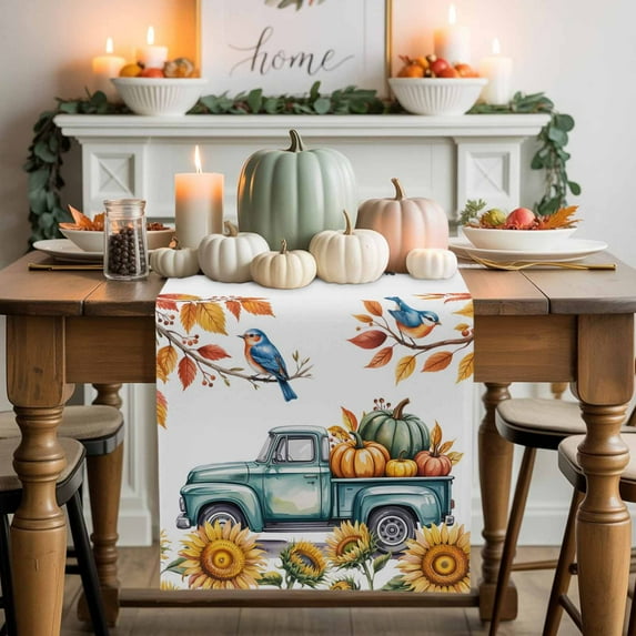 Fall Harvest Table Runner, Autumn Thanksgiving Kitchen Dining Table Decoration for Home Party Decor 13x48 Inches