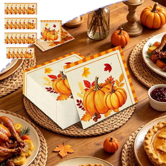 Fall Harvest Tableware, Disposable Pumpkin Paper Plates, Cups, Napkins Set, Eco-Friendly Material, 24 Pcs