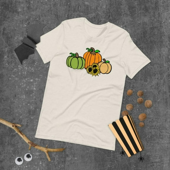 Fall Harvest Tee Pumpkin Sunflower Botanical Design T Shirt Tees Casual Comfort Tops Soft White S-5XL
