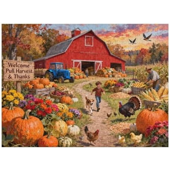 Fall Harvest Thanksgiving 500 Piece Puzzle for Adults Autumn Farm Scene Jigsaw with Pumpkins and Leaves, Challenging and Relaxing Puzzle for Game Nights and Festive Home Decoration, 20.5x15 in