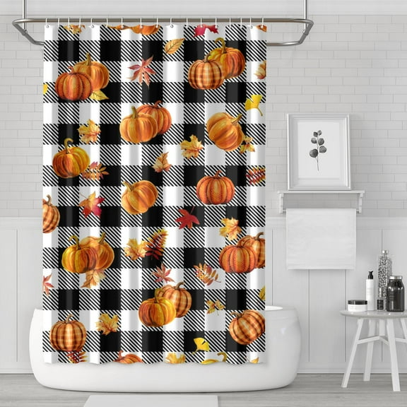 Fall Harvest Thanksgiving Pumpkin Shower Curtain,Autumn Leaves with Pumpkins Farmhouse Bath Curtain,Maple Leaves Bathroom Accessories Botanical for Bathroom Curtain Liner Set with Hooks,72X72in