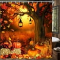 thumbnail image 1 of Fall Harvest Thanksgiving Pumpkin Shower Curtain, Autumn Leaves with Pumpkins Farmhouse Bathroom Curtains 72X72 Inches, 1 of 6