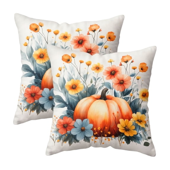 Fall Harvest Throw Pillow Covers 18x18 Inch Set of 2, Printed Pumpkin Decorative Square Pillowcases, Farmhouse Holiday Cushion Covers for Sofa Living Room Home Fall Halloween Thanksgiving Decor
