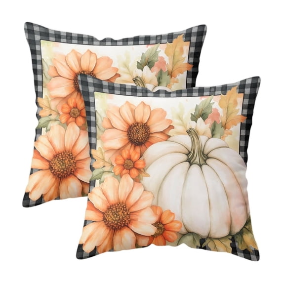 Fall Harvest Throw Pillow Covers 18x18 Inch Set of 2, Printed Pumpkin Decorative Square Pillowcases, Farmhouse Holiday Cushion Covers for Sofa Living Room Home Fall Halloween Thanksgiving Decor