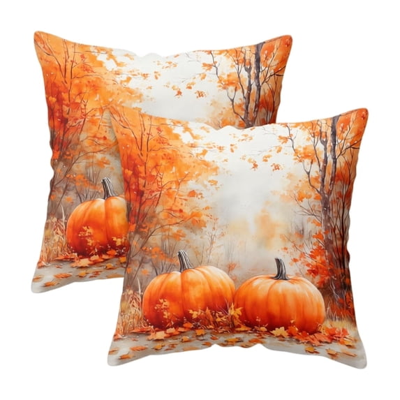 Fall Harvest Throw Pillow Covers 18x18 Inch Set of 2, Printed Pumpkin Decorative Square Pillowcases, Farmhouse Holiday Cushion Covers for Sofa Living Room Home Fall Halloween Thanksgiving Decor