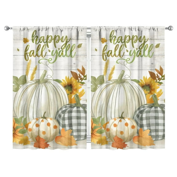 Fall Harvest Tier Curtains Set of 2 - Pumpkin Patch & Sunflower Design, Rustic Autumn Aesthetic Kitchen Window Treatments, 52x84 Inch, Rod Pocket